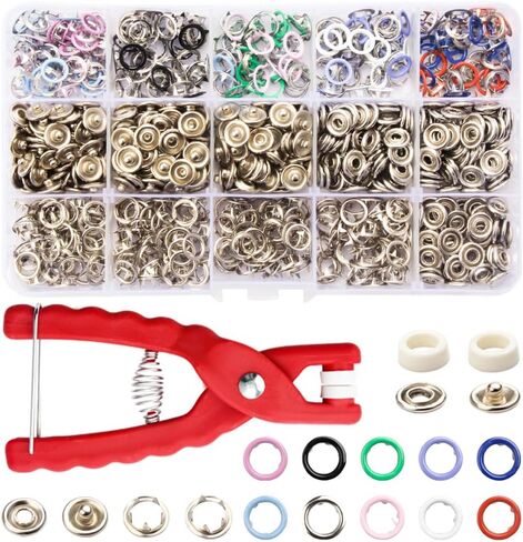 804 قطعة من ازرار كبس للخياطة مع كماشة ادوات ضغط للملابس وملابس الاطفال والرومبر والمرايل ومجموعة مشابك كبس للملابس (9.5 ملم 20 لون) من بيو in Kuwait