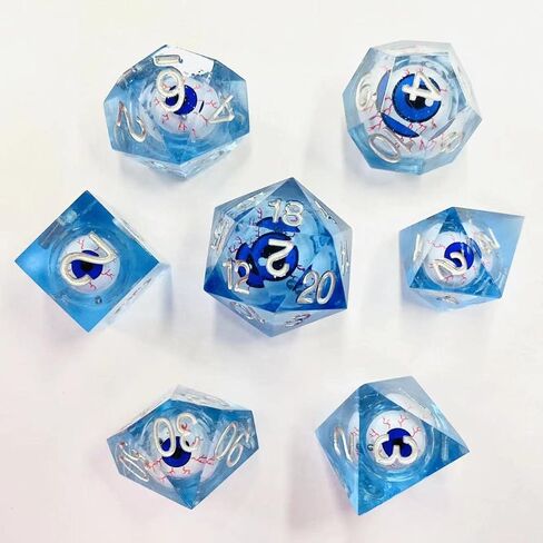مجموعة نرد لعبة IDTQ DND ذات حواف حادة - الزنزانات والتنينات مجموعة نرد زرقاء شفافة متعددة السطوح RPG MTG ألعاب الطاولة D4 D6 D8 D10 D12 D20 (نجمة زرقاء) in Kuwait