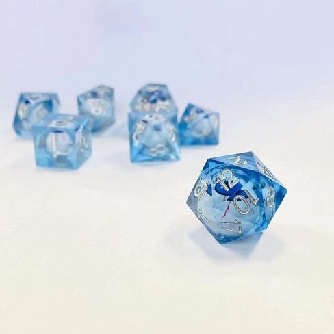 مجموعة نرد لعبة IDTQ DND ذات حواف حادة - الزنزانات والتنينات مجموعة نرد زرقاء شفافة متعددة السطوح RPG MTG ألعاب الطاولة D4 D6 D8 D10 D12 D20 (نجمة زرقاء) in Kuwait