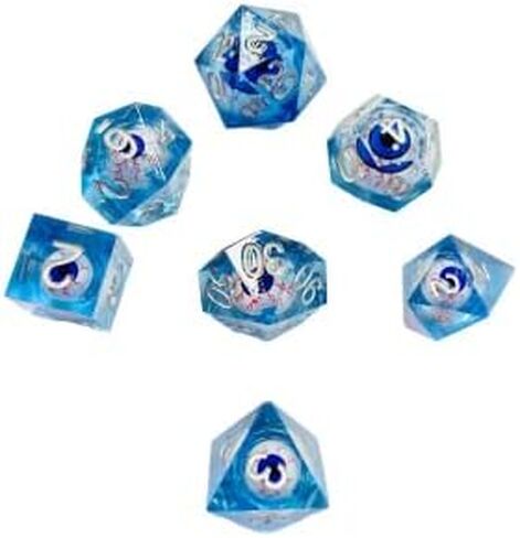 مجموعة نرد لعبة IDTQ DND ذات حواف حادة - الزنزانات والتنينات مجموعة نرد زرقاء شفافة متعددة السطوح RPG MTG ألعاب الطاولة D4 D6 D8 D10 D12 D20 (نجمة زرقاء) in Kuwait
