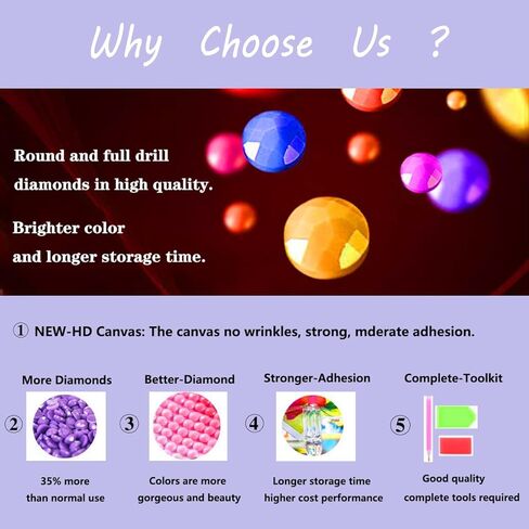 بالوديو مجموعة رسم ماسية خماسية الابعاد للكبار، لوحة فنية للماس، رسم بالارقام، حفر دائري كامل بغرز متقاطعة من حجر الراين الكريستالي لتزيين الحائط المنزلي 12×16 انش in Kuwait