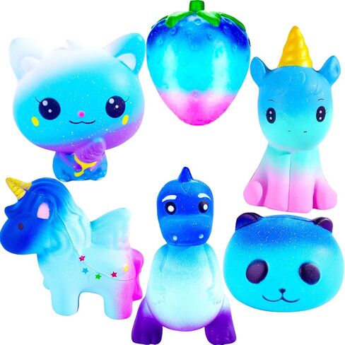 مجموعة ألعاب ZYZZYZY Unicorn Squishies - كعكة الرنة الضخمة، دونات يونيكورن، ديناصور، حصان وحيد القرن، قطة آيس كريم كاواي بطيئة الارتفاع ألعاب إسفنجية لحفلات الأطفال (6 عبوات) in Kuwait