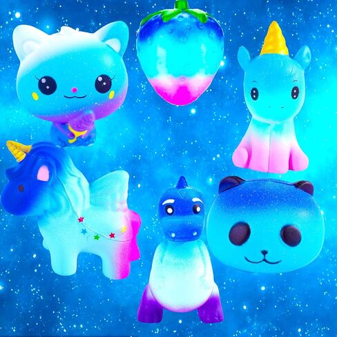 مجموعة ألعاب ZYZZYZY Unicorn Squishies - كعكة الرنة الضخمة، دونات يونيكورن، ديناصور، حصان وحيد القرن، قطة آيس كريم كاواي بطيئة الارتفاع ألعاب إسفنجية لحفلات الأطفال (6 عبوات) in Kuwait