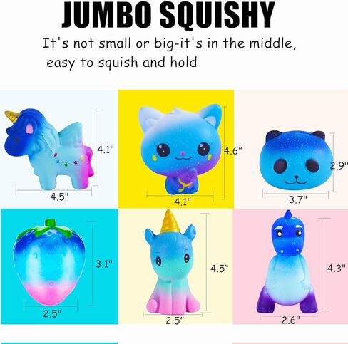 مجموعة ألعاب ZYZZYZY Unicorn Squishies - كعكة الرنة الضخمة، دونات يونيكورن، ديناصور، حصان وحيد القرن، قطة آيس كريم كاواي بطيئة الارتفاع ألعاب إسفنجية لحفلات الأطفال (6 عبوات) in Kuwait