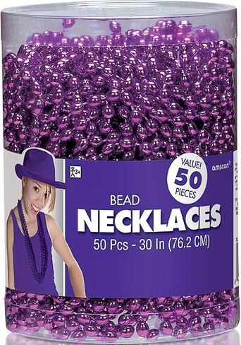 Sparkling Purple Metallic Oval Bead Party Necklaces (50 Pcs.) - 30" - Elegant & Vibrant Accessories - Perfect for Any Occasion in Kuwait