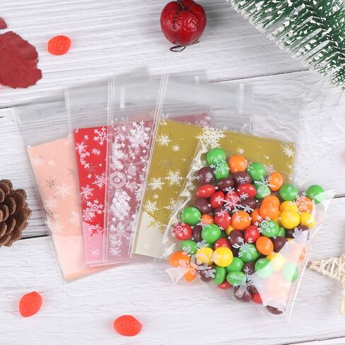 400 قطعة أكياس حلوى عيد الميلاد ندفة الثلج أكياس حلوى حلوى ذاتية اللصق من السيلوفان البلاستيك الخبز حلوى حلوى أكياس الهدايا in Kuwait