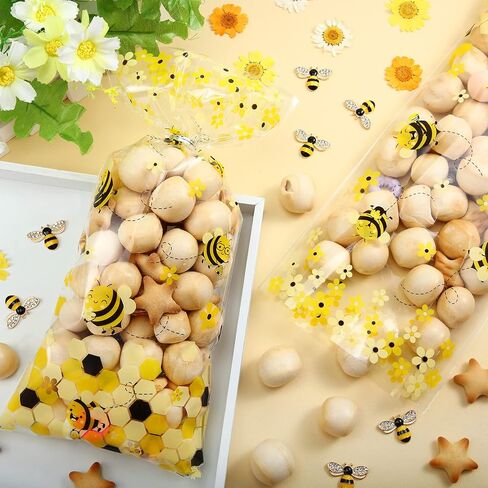 100 قطعة من اكياس الحلوى البلاستيكية بتصميم نحلة من السيلوفان بلون اصفر مع 100 ربطة فضية ملتوية لحفلات اعياد الميلاد وحفلات استقبال المولود الجديد in Saudi Arabia