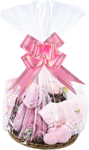 Kolewo4ever 20pcs 18 x 32 inches Clear Cellophane Gift Bags Package Bags with 20pcs pull bow for Wrapping Baskets Cello Wrap Basket Bag in Saudi Arabia