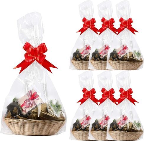 Kolewo4ever 20pcs 18 x 32 inches Clear Cellophane Gift Bags Package Bags with 20pcs pull bow for Wrapping Baskets Cello Wrap Basket Bag in Saudi Arabia