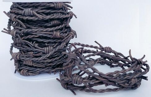 حبل من الجلد الحقيقي مزين بشريط من الأسلاك الشائكة الاصطناعية لتزيين المنزل في الحفلات، وصناديق الهدايا، والحرف اليدوية - بكرة بطول 33 قدمًا من Cords Essentials (رمادي متعثر) in Kuwait