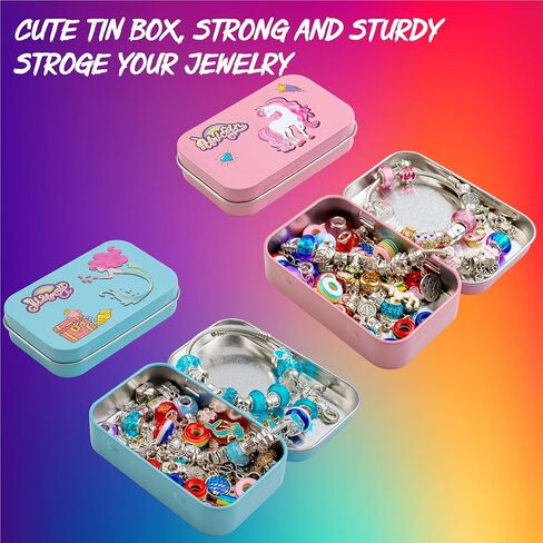 طقم صنع الأساور الساحرة من FTBox للفتيات، خرز لصنع المجوهرات على شكل وحيد القرن/حورية البحر، هدايا عيد الميلاد اليدوية للفتيات بعمر 4-8-12 سنة in Kuwait