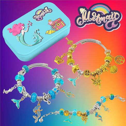 طقم صنع الأساور الساحرة من FTBox للفتيات، خرز لصنع المجوهرات على شكل وحيد القرن/حورية البحر، هدايا عيد الميلاد اليدوية للفتيات بعمر 4-8-12 سنة in Kuwait