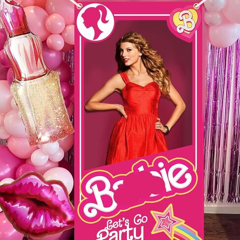 لافتة دعائم صور بتصميم دمية باللون الزهري لتزيين حفلات البنات واعياد الميلاد، لافتة باب لحفلات توديع العزوبية بلون زهري فاقع، 6 × 3 قدم in Kuwait