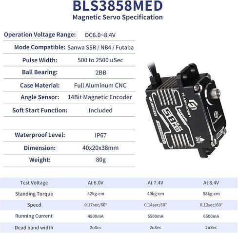 FLASH HOBBY BLS3837MED 8.4 فولت 37 كجم، أجهزة معدنية مقاومة للماء 14 بت، جهاز تشفير مغناطيسي بدون فرش مع 1/8، 1/10، سيارة RC/روبوت/قارب/طائرة (37 كجم 180 درجة) in Kuwait