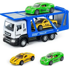 Tow Truck Toys with 2Pcs Mini Toy Cars Set- Pull Back Truck Vehicles with Lights and Sound Carrier Truck Toy, Metal Diecast Trailer Tow Truck Toys for Boys 3 4-7 8 9 Years Old in Kuwait