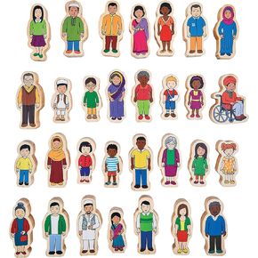 The Freckled Frog - FF420 My Family - Set of 30 - Ages 1+ - Inclusive Wooden Blocks for Toddlers – Includes Grandparents, Moms, Dads and Children Around the World - Double-Sided