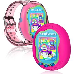 2 Pack Case for Tamagotchi Uni, Silicone Case + TPU Band Protective Cover for Tamagotchi Uni Interactive Virtual Pet Game Machine(Black + Clear)