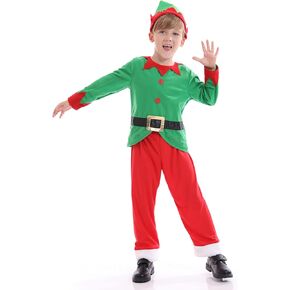 زي Funivals Santa Elf مع عصابة رأس قبعة للجنسين للأطفال لعيد الميلاد، زي سانتا قزم أخضر للأولاد للحفلات التنكرية in Kuwait