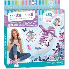 Make It Real: Sticker Chic Butterfly Bling - 150 Decorative Stickers, Removable Shoe Decals, Includes Shoelaces, Temporary Shoe Tattoos, Redecorate & Transform Your Shoes, Girls & Tweens, Ages 8+ in Saudi Arabia
