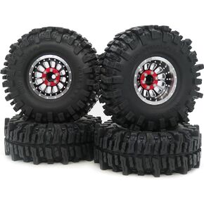 HOBBYSOUL RC 1.9 Mud Slingers Tires Height 4.72'' Tyres & 1.9 Beadlock Wheels Adjustable 4 Offsets Black Rims 12 Spokes For 1:10 Crawler TRX4 SCX10 Gen8,(4-Pack)
