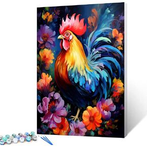 طلاء الفيل Tucocoo حسب الرقم للبالغين المبتدئين، مجموعات الطلاء الزيتي الرقمي DIY على القماش مع فرش وصبغة أكريليك، زهور التوليب مرسومة يدويًا لديكور المنزل 16 × 20 بوصة (بدون إطار) in Kuwait