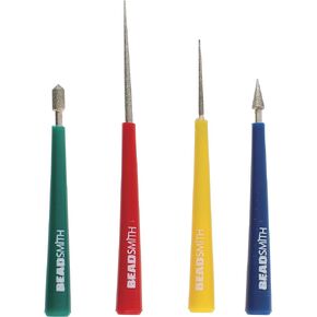 The Beadsmith 4-Piece Diamond Tipped Bead Reamer Set, Color Coded Plastic Handles, Remove Burrs, Enlarge Holes, Smooth Edges in Saudi Arabia