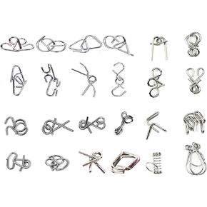 Ahyuan 24 Pieces IQ Test Mind Game Toys IQ Toys Brain Teaser Metal Wire Puzzles Magic Trick Toy Metal IQ Puzzle for Children and Adults (Bronze)