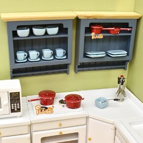iLAND Wooden Dollhouse Furniture 1/12 scale, Miniature Wall Cabinet 2pcs fit Dollhouse Kitchen, Livingroom, Diningroom or Bathroom (Natural Color 2pcs)