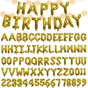 [85 PCS] 16" Foil Personalized Name Happy Birthday Balloons Letters, Mylar Aluminum Custom Name and Age Letter Balloons, 2 Sets A- Z & 0-9 for Birthday Party Graduation Wedding Holiday Event (Gold) in Kuwait