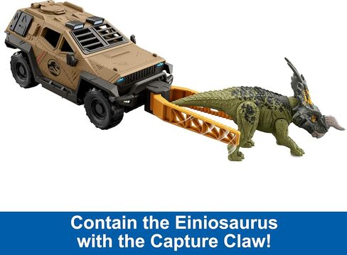 Jurassic World Truck & Einiosaurus Dinosaur Action Figure Toy with Flip Roll Feature, Mission Mayhem Destruction Vehicle in Saudi Arabia