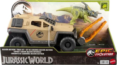 Jurassic World Truck & Einiosaurus Dinosaur Action Figure Toy with Flip Roll Feature, Mission Mayhem Destruction Vehicle in Saudi Arabia