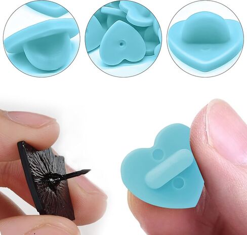 50Pcs Rubber Pin Backs Locking, Locking Pin Backs with Storage Case, Pin Backs Pin Keepers for Brooch Tie Hat Badge Insignia, Light Blue Heart Shape Pin Locks in Kuwait