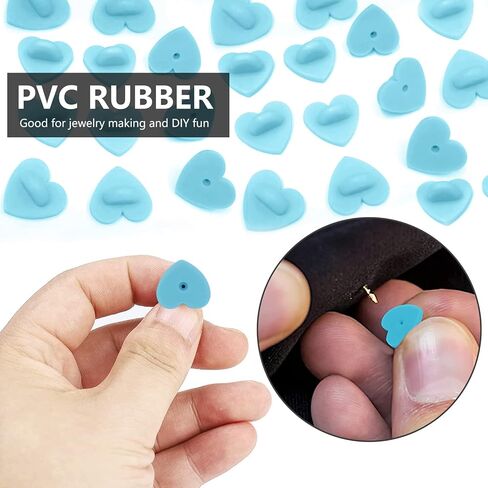 50Pcs Rubber Pin Backs Locking, Locking Pin Backs with Storage Case, Pin Backs Pin Keepers for Brooch Tie Hat Badge Insignia, Light Blue Heart Shape Pin Locks in Kuwait