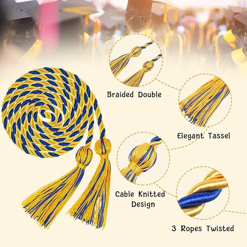 4 Pieces Graduation Cords Polyester Yarn Honor Cord Braided Double Grad Cords with Tassels, 67 Inch for Graduates (Red, White and Blue) in Saudi Arabia