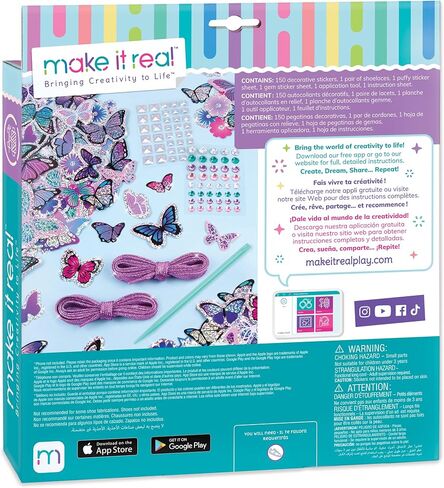 Make It Real: Sticker Chic Butterfly Bling - 150 Decorative Stickers, Removable Shoe Decals, Includes Shoelaces, Temporary Shoe Tattoos, Redecorate & Transform Your Shoes, Girls & Tweens, Ages 8+ in Saudi Arabia