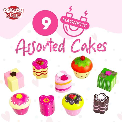 مجموعة شاي دراجون درو للبنات الصغار - لعبة مجموعة الشاي الخشبية التظاهري - مجموعة ألعاب الشاي، حامل مغناطيسي للكعك - in Kuwait