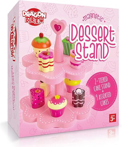 مجموعة شاي دراجون درو للبنات الصغار - لعبة مجموعة الشاي الخشبية التظاهري - مجموعة ألعاب الشاي، حامل مغناطيسي للكعك - in Kuwait