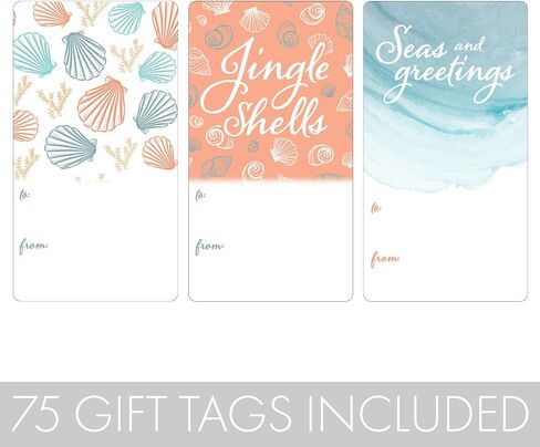 Coral Beach Christmas Gift Tag Stickers, 75 Labels - Peel and Stick Seashell Gift Tags in Saudi Arabia