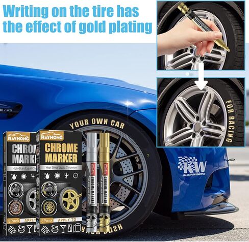 أقلام تلوين سائلة من الكروم من RAYHONG، أقلام طلاء من الكروم، علامات مرآة معدنية لامعة عاكسة للضوء، قلم طلاء إصلاح لنموذج معدني من البلاستيك والزجاج DIY Craft-Gold in Kuwait