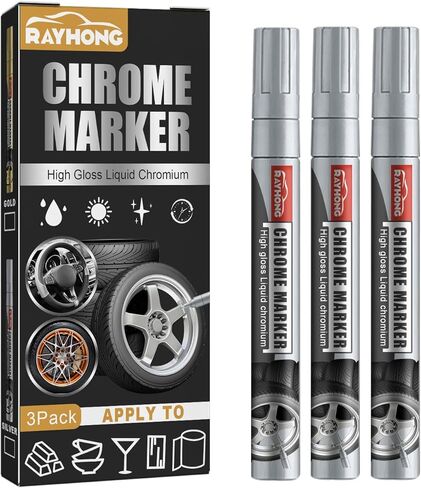 أقلام تلوين سائلة من الكروم من RAYHONG، أقلام طلاء من الكروم، علامات مرآة معدنية لامعة عاكسة للضوء، قلم طلاء إصلاح لنموذج معدني من البلاستيك والزجاج DIY Craft-Gold in Kuwait