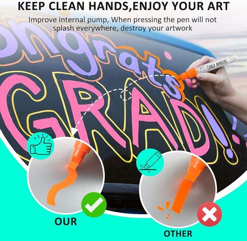 12 Pack Liquid Chalk Markers Erasable Neon Pens,Including 3 Metallic Colors | Wet Wipe Washable Paint for Chalkboard Sign, Blackboards, Car Window, Glass, Bistro, Board, Mirror,6mm Reversible Tip in Kuwait