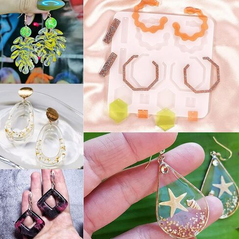 6 Pieces Silicone Earring Moulds Keychain Epoxy Pendant Ear Studs Resin Molds for DIY Crafts Jewelry Casting Making in Saudi Arabia