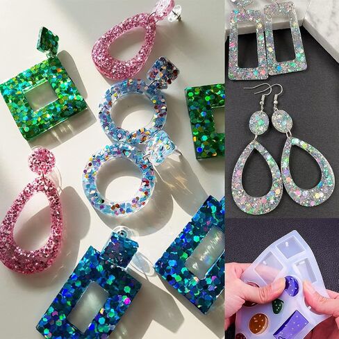 6 Pieces Silicone Earring Moulds Keychain Epoxy Pendant Ear Studs Resin Molds for DIY Crafts Jewelry Casting Making in Saudi Arabia
