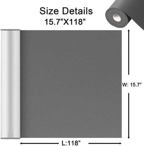 رقعة إصلاح جلدية، رقعة إصلاح جلدية ذاتية اللصق، طقم إصلاح جلدي لمقعد السيارة والأرائك والأرائك وكرسي الكمبيوتر والأثاث وحقائب اليد ومقعد السائق (15.7 × 118 بوصة، رمادي داكن) in Kuwait