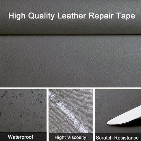 رقعة إصلاح جلدية، رقعة إصلاح جلدية ذاتية اللصق، طقم إصلاح جلدي لمقعد السيارة والأرائك والأرائك وكرسي الكمبيوتر والأثاث وحقائب اليد ومقعد السائق (15.7 × 118 بوصة، رمادي داكن) in Kuwait