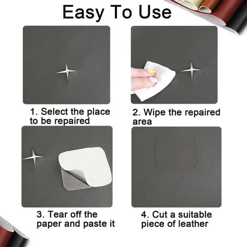 رقعة إصلاح جلدية، رقعة إصلاح جلدية ذاتية اللصق، طقم إصلاح جلدي لمقعد السيارة والأرائك والأرائك وكرسي الكمبيوتر والأثاث وحقائب اليد ومقعد السائق (15.7 × 118 بوصة، رمادي داكن) in Kuwait