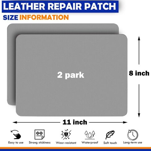 رقعة إصلاح جلدية ذاتية اللصق، شريط رقعة جلدية مقاس 8 × 11 بوصة للأثاث، طقم إصلاح جلدي لمقعد السيارة والأريكة والكرسي والأريكة والقبعات (رمادي) in Kuwait