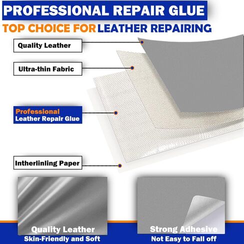 رقعة إصلاح جلدية ذاتية اللصق، شريط رقعة جلدية مقاس 8 × 11 بوصة للأثاث، طقم إصلاح جلدي لمقعد السيارة والأريكة والكرسي والأريكة والقبعات (رمادي) in Kuwait