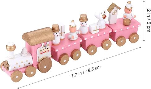 Wooden Christmas Train Toy Mini Wooden Train Pink Train Toy with Snowman Christmas Train Ornament Xmas Table Adornment 4 Section Christmas Train Set Train Model for Kids in Saudi Arabia