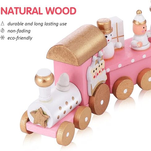 Wooden Christmas Train Toy Mini Wooden Train Pink Train Toy with Snowman Christmas Train Ornament Xmas Table Adornment 4 Section Christmas Train Set Train Model for Kids in Saudi Arabia
